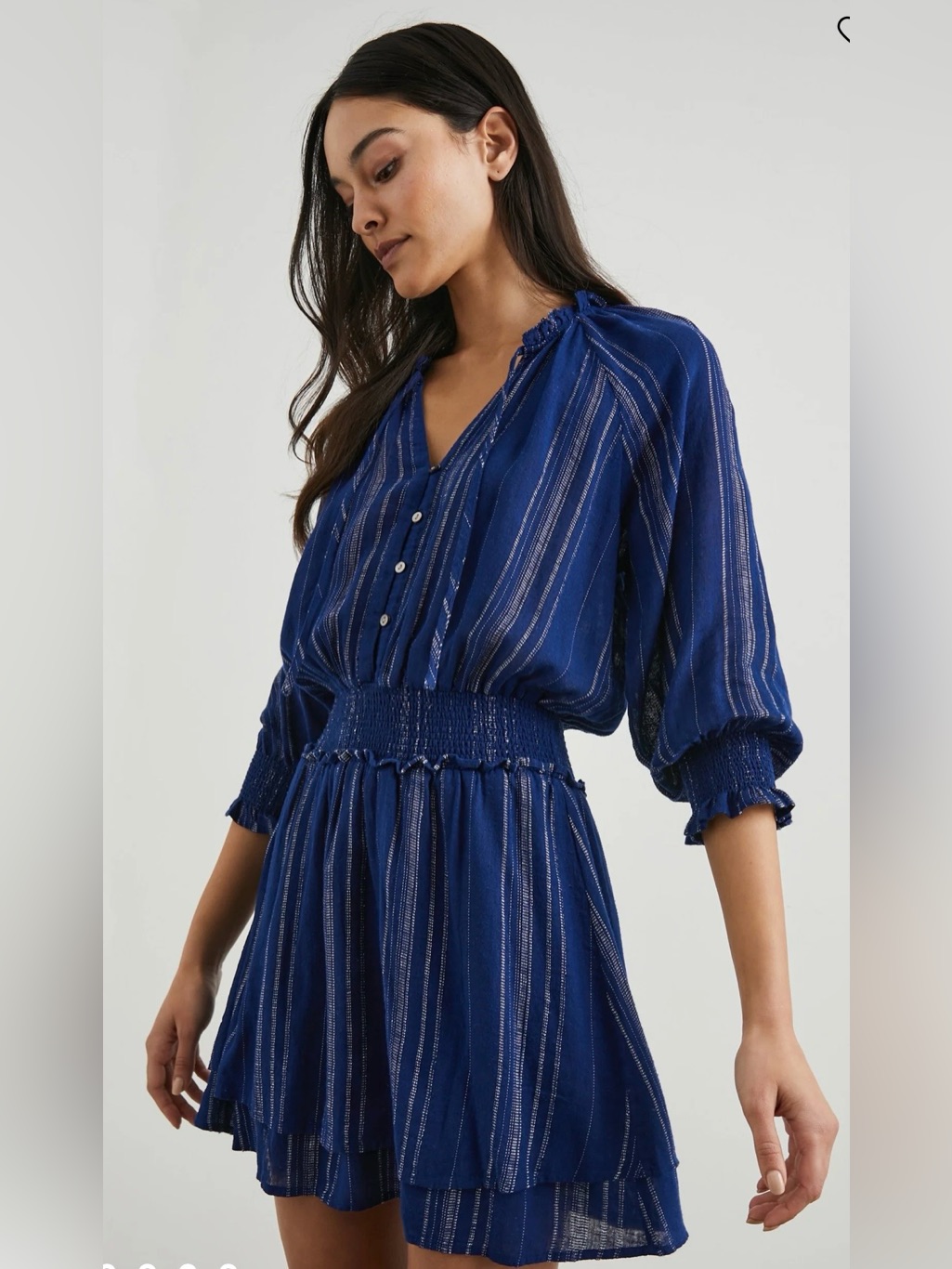 Rails “Crystal” Linen Blend Blue Striped Smocked-Waist Dress